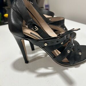 French Connection Black Leather Studded High Heel Sandals